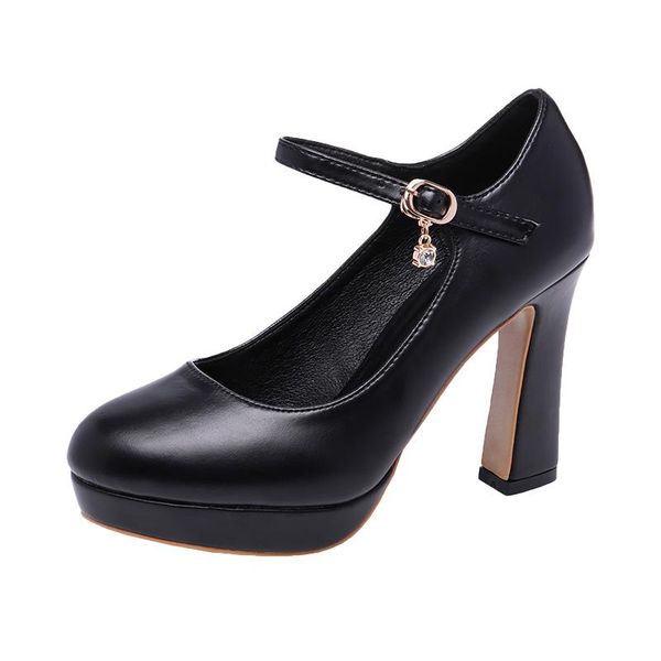 

dress shoes cheongsam model catwalk high heels female thick with platform waterproof round head black large size