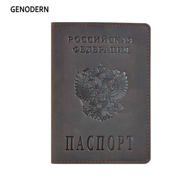 

card holders genodern russian passport cover travel wallet genuine crazy horse leather holder for men & women covers case, Brown;gray