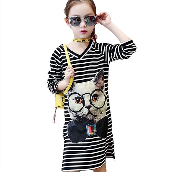 

for girls long sleeve spring girl dresses autumn cartoon cat party 8 10 12 years teenage kids clothes, Red;yellow