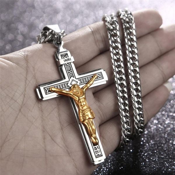 Pingente colares moda retro design criativo jesus cross amuleto colar personalidade homens e mulheres rock presente casual