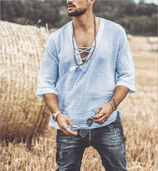 

sell style men's shirt fashion drawstring pure color short sleeved t-shirt men's trendy blouse, White;black