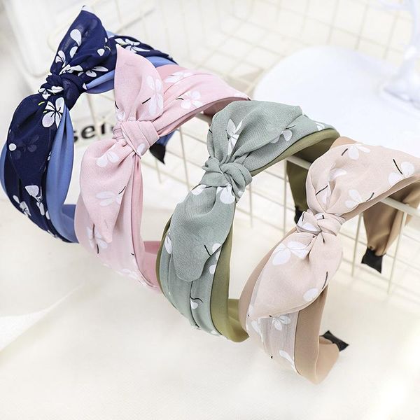 

fashion butterfly print bows hairbands women headband soft ladies cloth rabbit ears hair band wide hair accessories, Silver