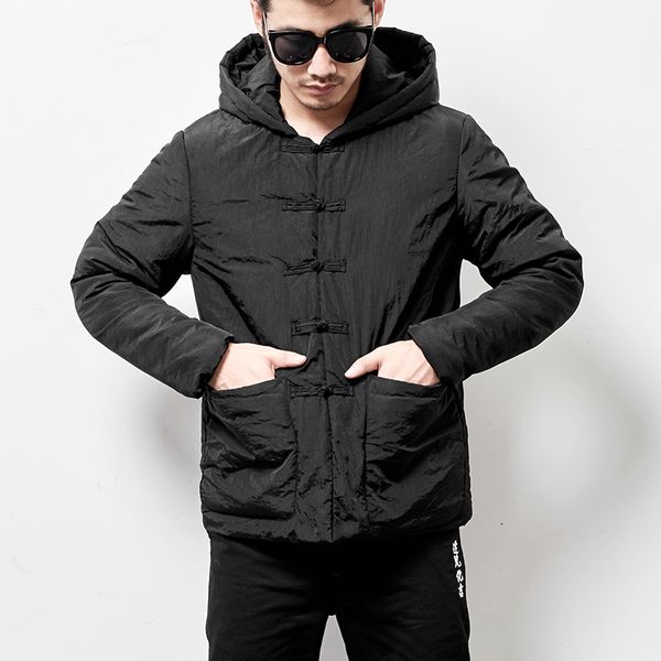 

2021 new bomber winter jacket chinese style man parka vintage coat male short cotton padded solid thicken warm coats jackets outerwear w8or, Black
