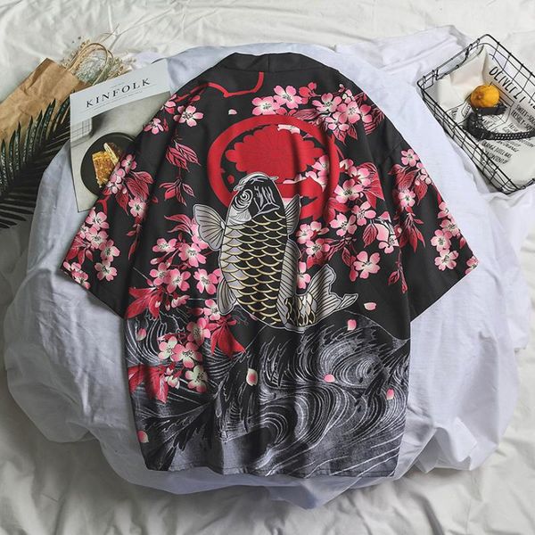 

17colors oriental japanese traditional costumes men fashion kimono haori cardigan for woman summer thin jacket beach wear cloak, Red