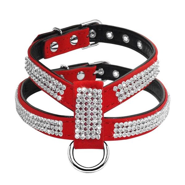 

bling rhinestone dog harness leather puppy cat harness vest leash set for small medium dog chihuahua pug yorkshire pet qylewt
