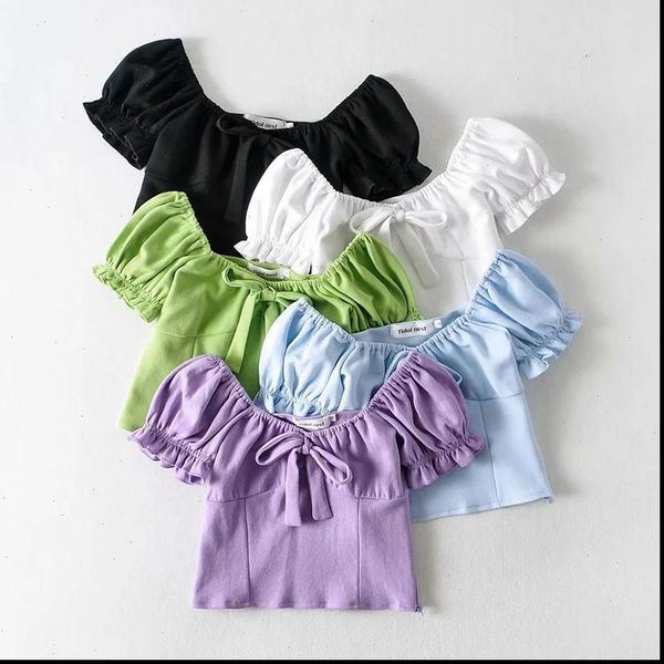 

in the summer of french cultivate morality retro party led chest stereo bowknot short sleeved shirts that show hilum, White