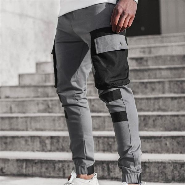 

men's pants fashion leisure cargo pockets zipper men summer sport hip hop joggers trousers mens casual sweatpants streetwear, Black