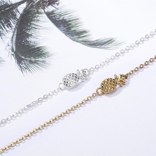 

minimalism pineapple bracelet for women dainty gifts friendship stainless steel rose gold ananas bracelet femme present, Golden;silver