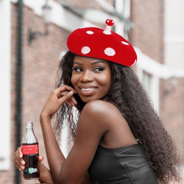 

beanies 2021 cute mushroom beret hat red wool pumpkin sboy cap