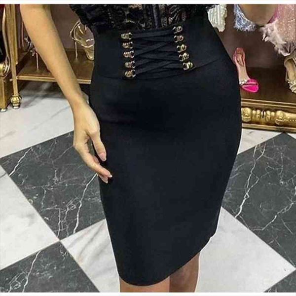

women summer fashion black red white button bandage skirt female vestudos elastic sweet pencil skirt