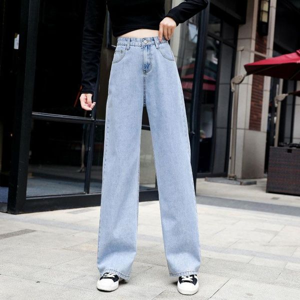 

women's jeans high waist wide leg loose straight for women s  l xl, Blue