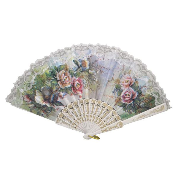 

other home decor hollow out rib peony print lace trim folding fabric hand fan colored