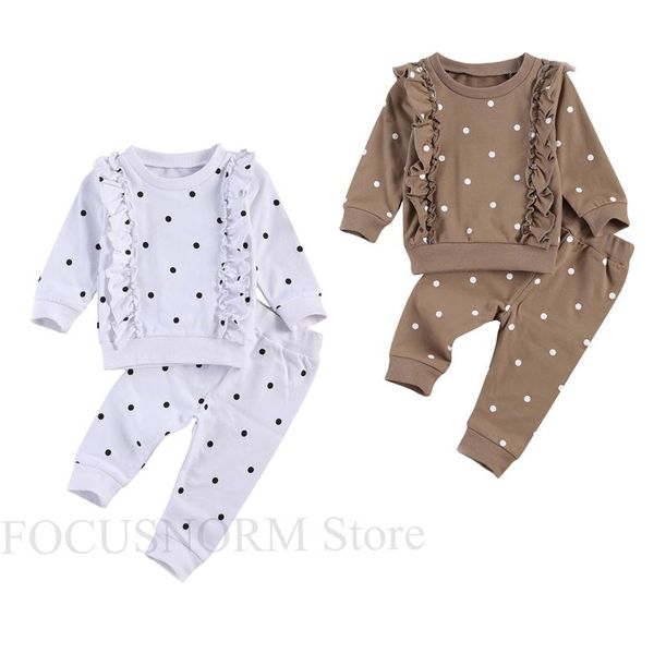 

clothing sets focusnorm 0-24m autumn baby girls boys clothes polka dot print ruffles long sleeve pullover trousers pants, White
