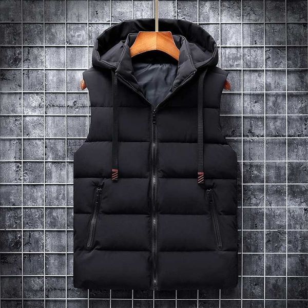 

ymwmhu 6xl men vest solid casual autumn hooded sleeveless jackets fashion male waistcoat winter vest plus size work clothes men 211104, Black;white