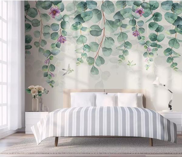 

wallpapers bacal wall papers home decor custom wallpaper 3d nordic minimalist tropical leaves flowers butterfly bird green leaf room