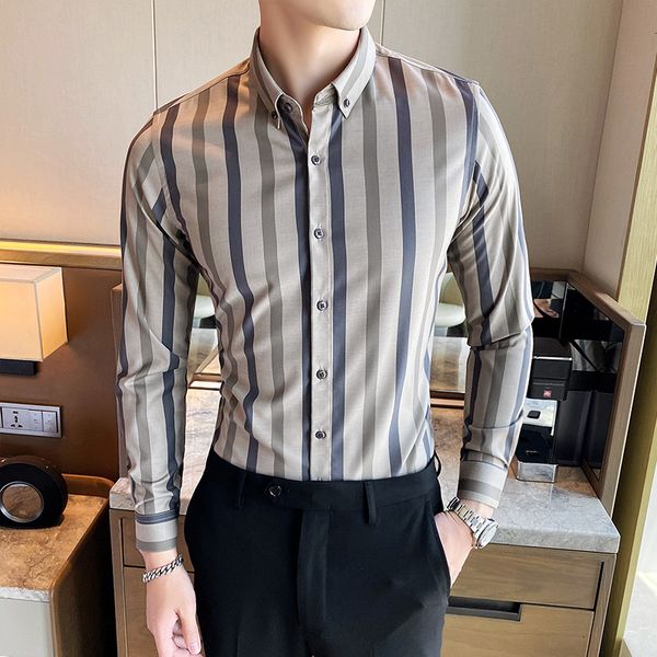 

2021 new autumn fashion stripe chemise homme men's long sleeve slim fit shirts streetwear formal club prom tuxedo shirt rony, White;black