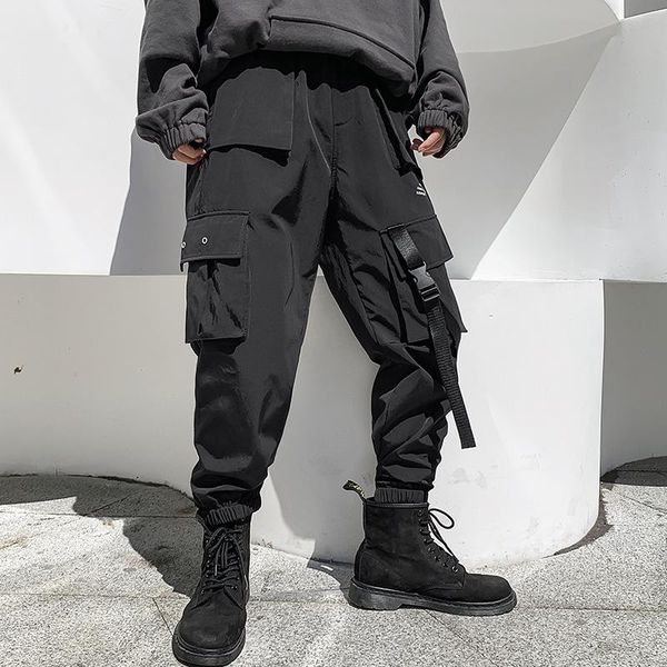 

men's pants winter men thick cargo 2021 overalls mens hip hop ribbons plus velvet joggers black sweatpants track 5xl