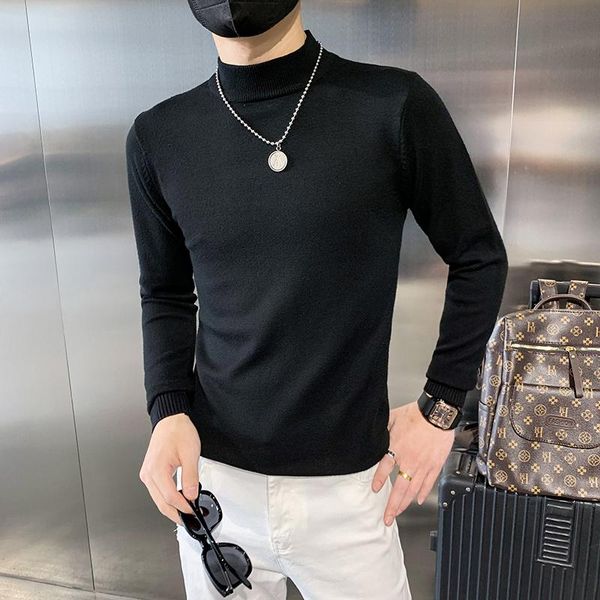 

men's sweaters autumn winter pullovers men clothing casual sweater simple all match solid slim fit turtleneck knitted pull homme, White;black