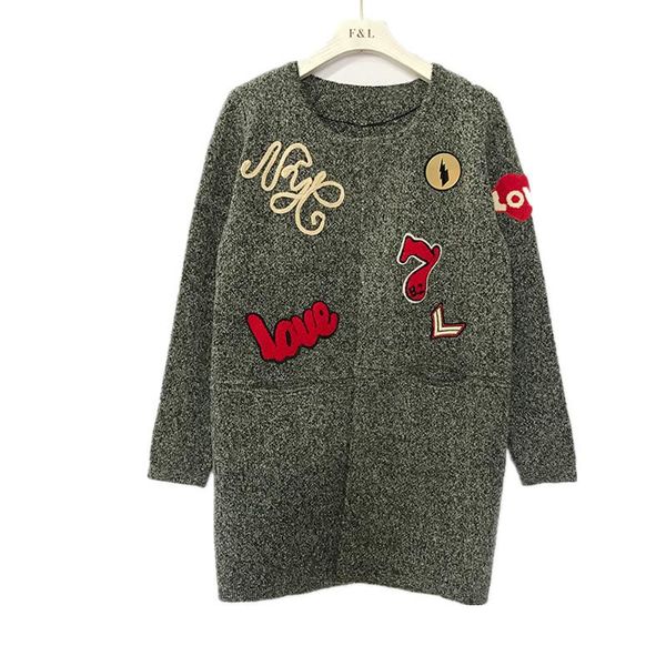 

designer design fashion latest woman ladies knit winter applique sweater factory direct sale, White;black