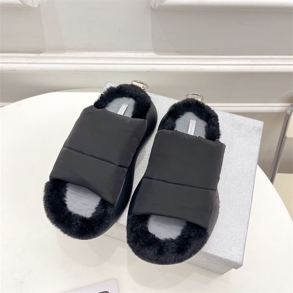 Sandali invernali da donna firmati Pantofole Infradito Scarpe da pane piatto di lusso Suola Piattaforma Tacchi alti Giù Casual Pelliccia di coniglio Divano Scarpe femminili 35-40