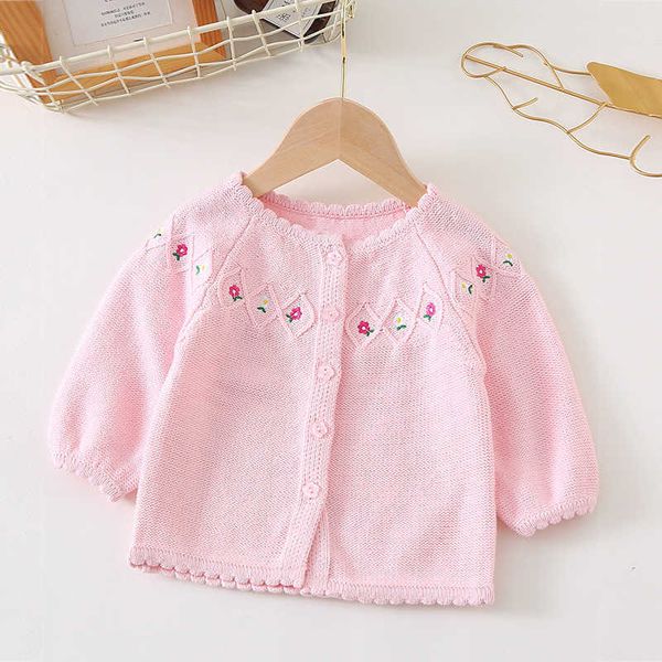 

ienens baby sweater clothes knitted sweaters girls floral embroidery cardigan kids long sleeve coat jacket 1 2 3 years g1026, Blue