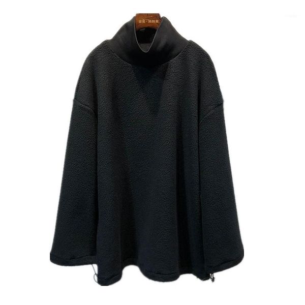 

men's sweaters men autumn winter brunet fashion trend city youth turtleneck plush loose personality thickened black slim jacket, White;black
