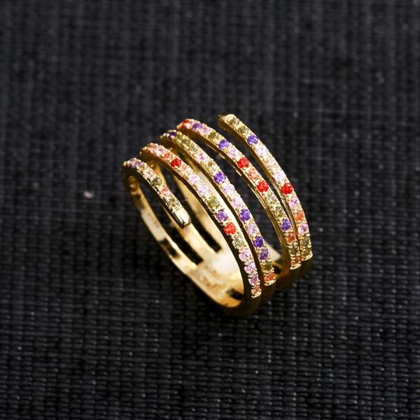 

wedding rings multi-circle hollow copper inlaid zircon for women european and american style fashion jewelry party ring, Slivery;golden