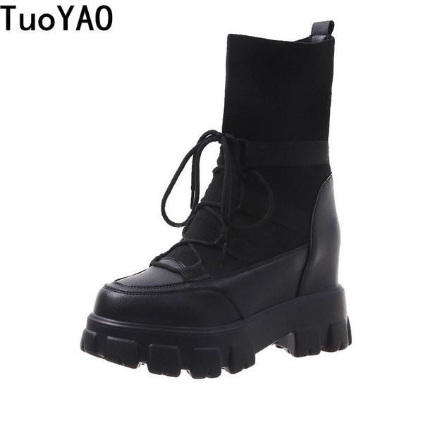 

boots winter women chunky ankle brand platform autumn ladies fashion british style gladiator square heel shoes woman, Black