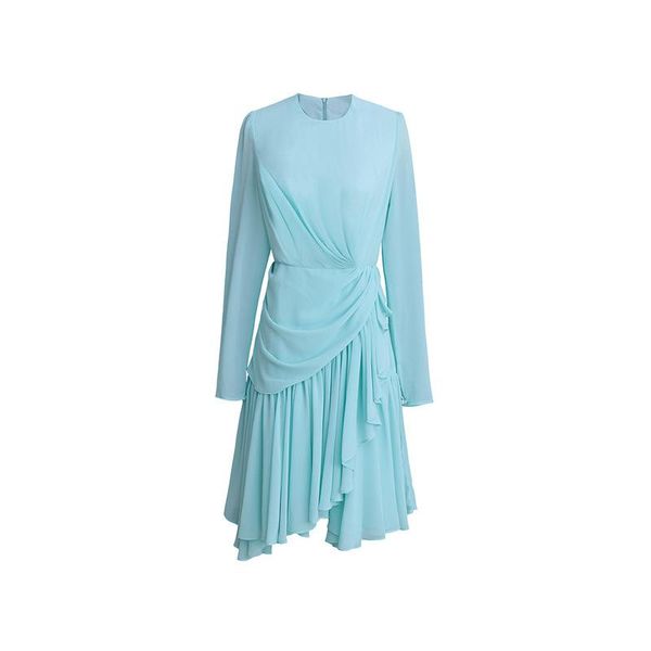 

casual dresses mint green ruffle slim waist irregular chiffon dress, Black;gray