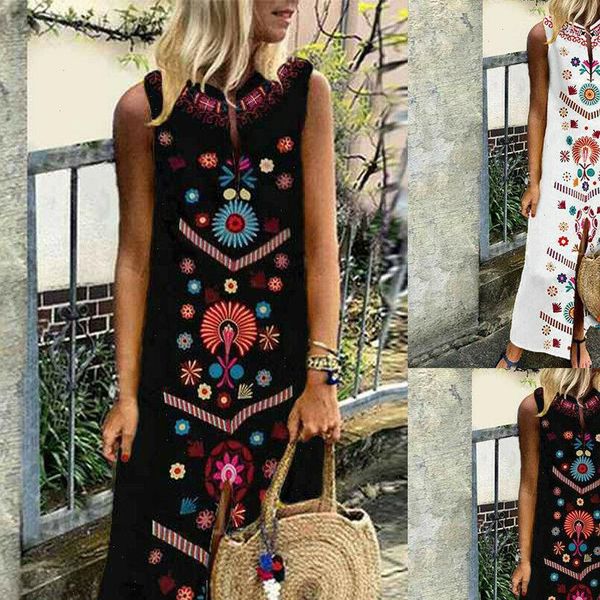 

women oversize sleeveless floral loose kaftan cocktail party long dress ummer print beach dress plus size s 5xl, Black;gray