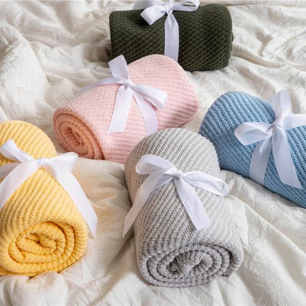 

blankets regina pure color kid knitted blanket blue green gray pink yellow cotton soft children warm throw baby bed carriage