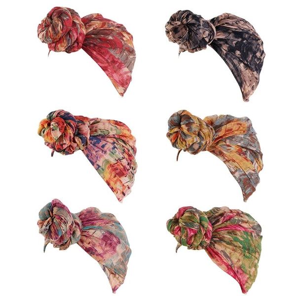 

beanie/skull caps ethnic tie-dye print scarf head wrap voile shawl long hijab knotted turban hat, Blue;gray