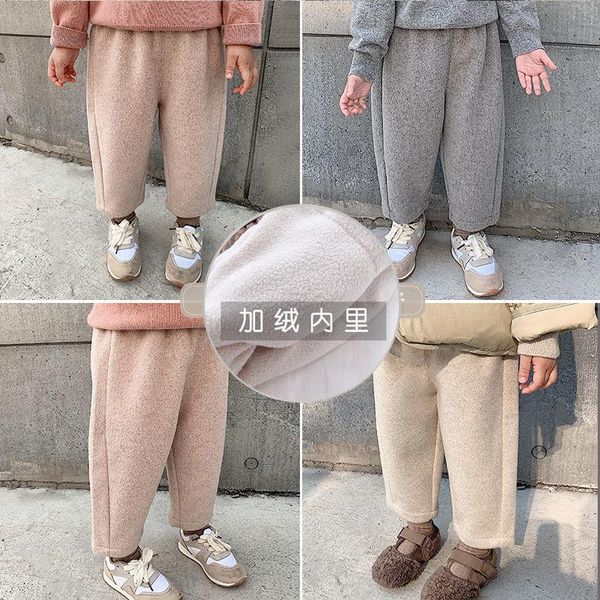 

trousers autumn winter boys girls solid color thick sweatpants children polar fleece lining casual sports elvet warm pants kids, Blue