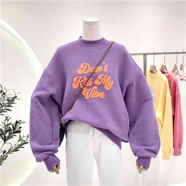 Winter Samt Sweatshirt Frauen Lange Sweat Shirts Weibliche Harajuku Hoodie Streetwear Tops Print Sleeve Pullover 210803