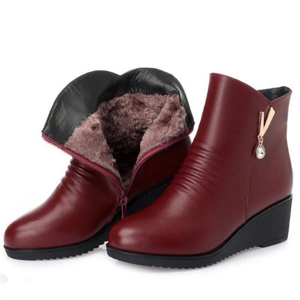 

boots zxryxgs brand shoes classic rhinestone genuine leather fashion non-slip wedges ankle winter warm women, Black