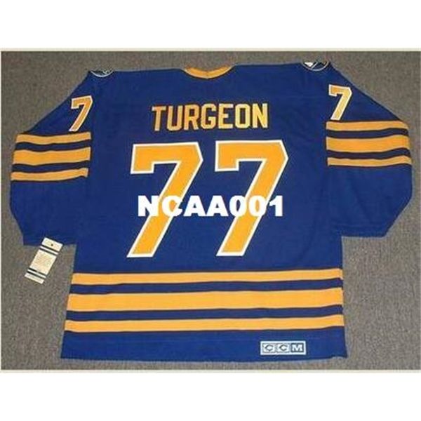 

001s #77 pierre turgeon buffalo sabres 1989 ccm vintage retro away home hockey jersey or custom any name or number retro jersey, Black