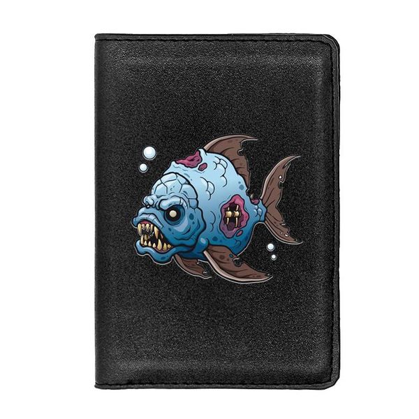 

card holders vintage horror piranha passport cover id case travel leather holder, Brown;gray