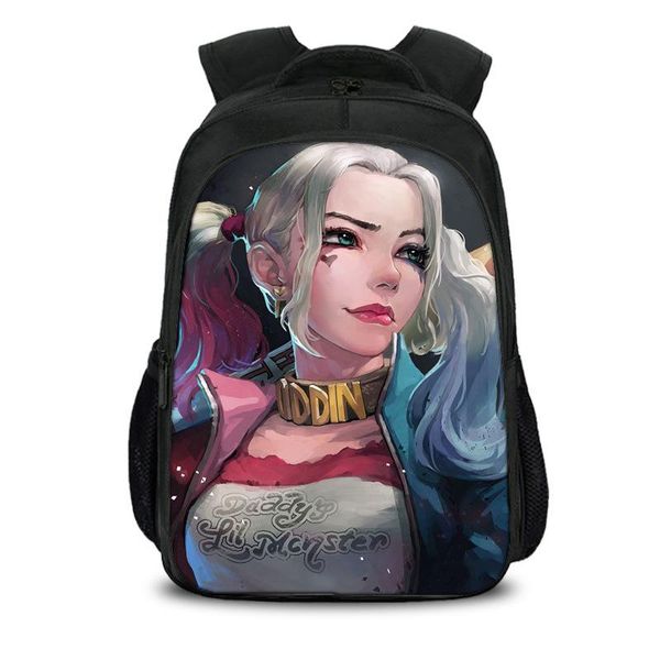 

backpack harleen quinzel clown squads suicide double-layer nylon schoolbag notebook travel bag gifts for kids adults