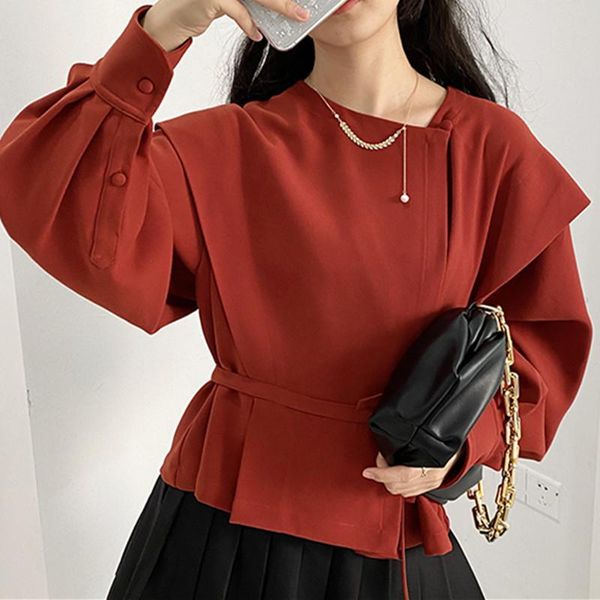

women's blouses & shirts women long sleeve blouse side lace-up casual 2021 shirt, White
