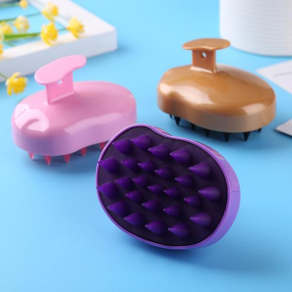 

hair brushes handheld silicon shampoo brush scalp head massager washing comb bath shower cleaning care tool, Silver