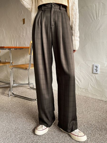 

dazy high waist plaid plicated detail pants b56f#, Black;white