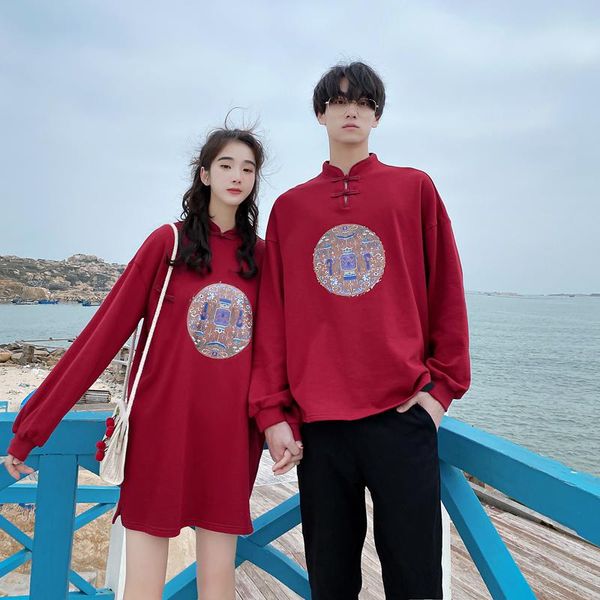 

women's hoodies & sweatshirts long-sleeved hoodie printed suit trend dress for chinese lovers in autumn couples clothes, Black