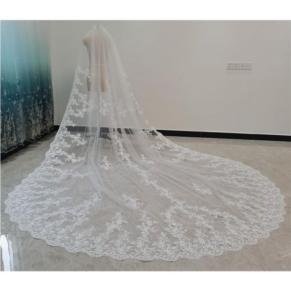

bridal veils real pos one layer ivory veil with comb white cathedral long lace appliques wedding for brides 3 4 5 metres 1 t, Black