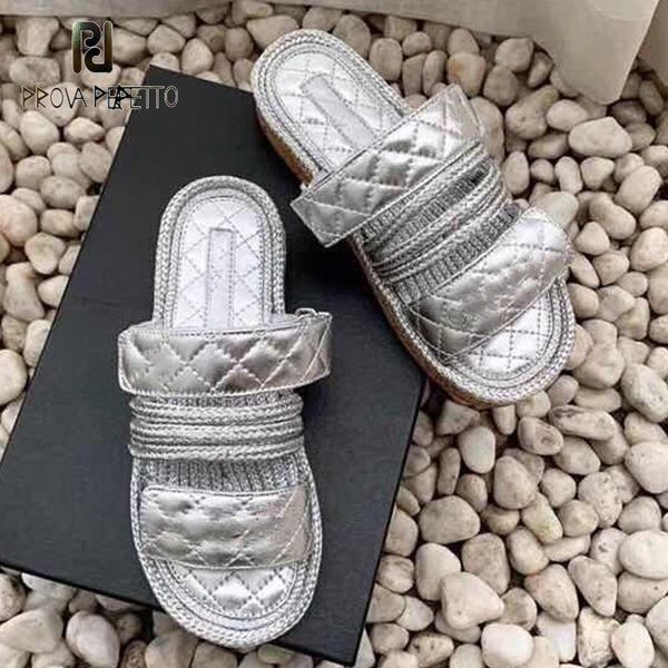 

slippers rope woven sandals and summer rhombus lattice flat platform open toe leather casual roman, Black