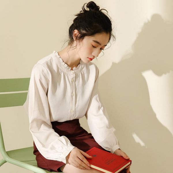 

women's t-shirt real s 2021 autumn korean artistic wooden ear, White