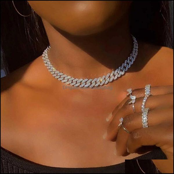 

pendant necklaces & pendants jewelry high-quality trendy charm metal bling ice chains gold sier color miami cuban chain chokers necklace for, Silver