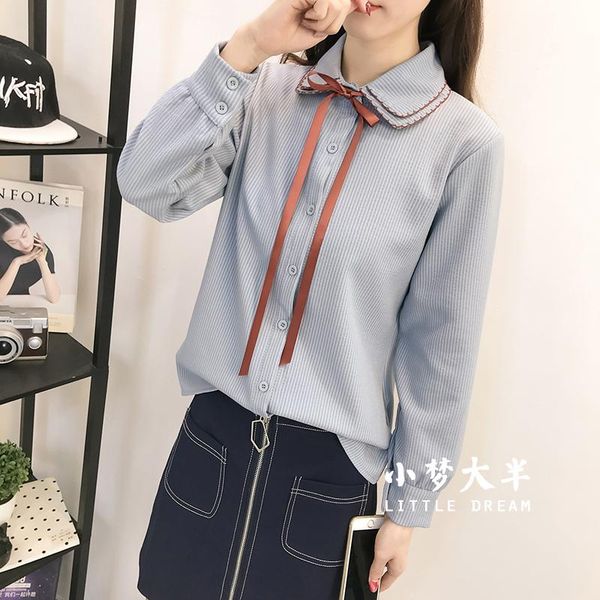 

women's blouses & shirts cotton linen shirt casual bow tie collar striped office ladies long sleeve blusas mujer women korean fashion, White