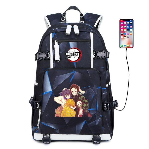 

backpack demon slayer: kimetsu no yaiba cosplay oxford usb charging port school shoulder bag teentage laptravel