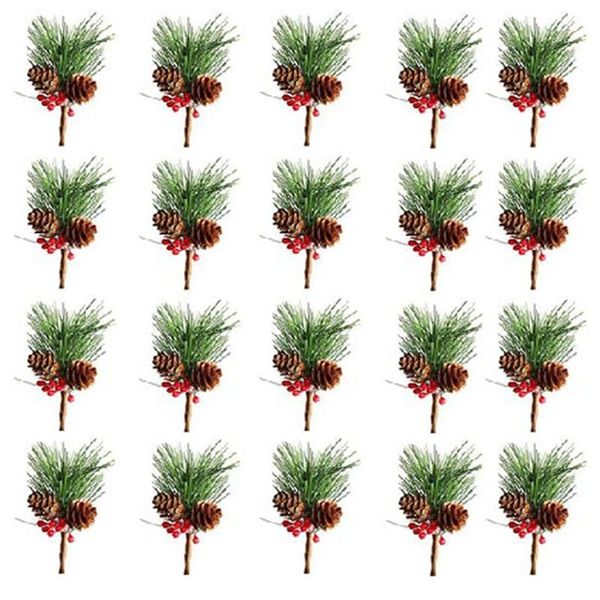 

20 pcs artificial pine picks with berries pinecones, small artificial pine tree for tree decoration arrangements wreath