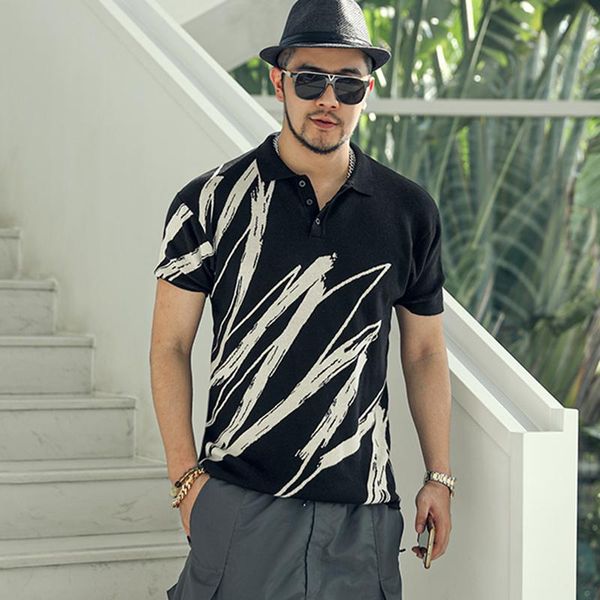 

men's polos postal abstract pattern black summer sweater j6033, White;black